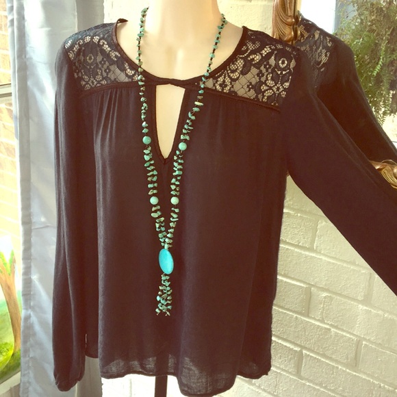 Rewind Tops - Rewind forest green lace retro peasant top XS EUC